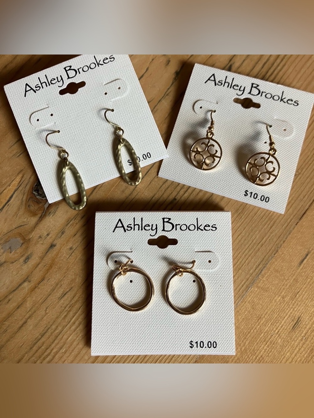 Ashley Brookes Wire Earrings Set of 3 All different tones of gold/finish